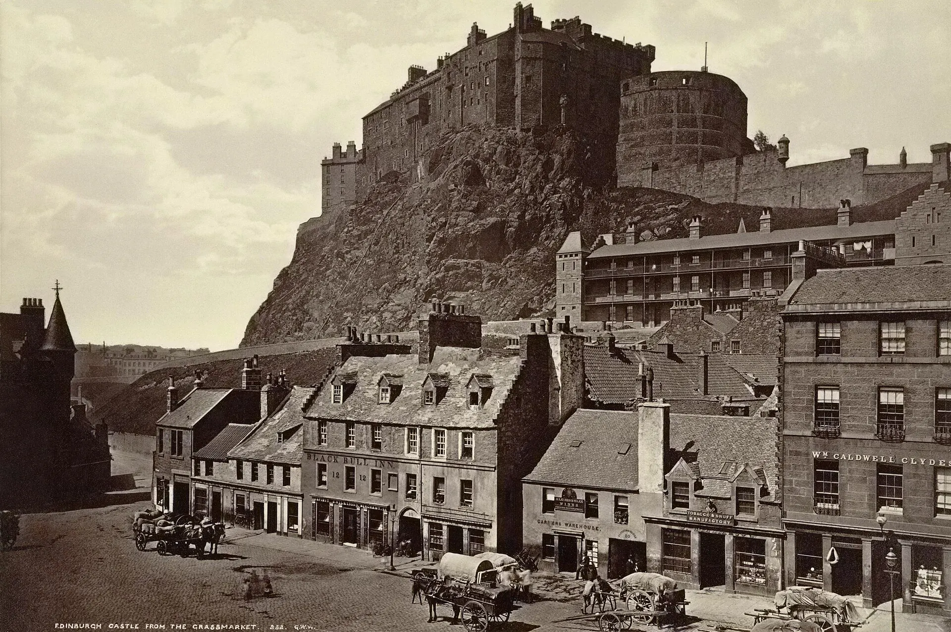 Historyczny widok zamku od Grassmarket